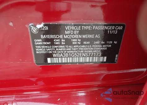 2014 BMW 320I from USA, damaged, VIN WBA3B1G52ENS77173